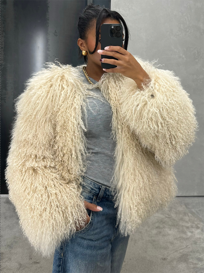 Cloud Mongolian Fur Jacket