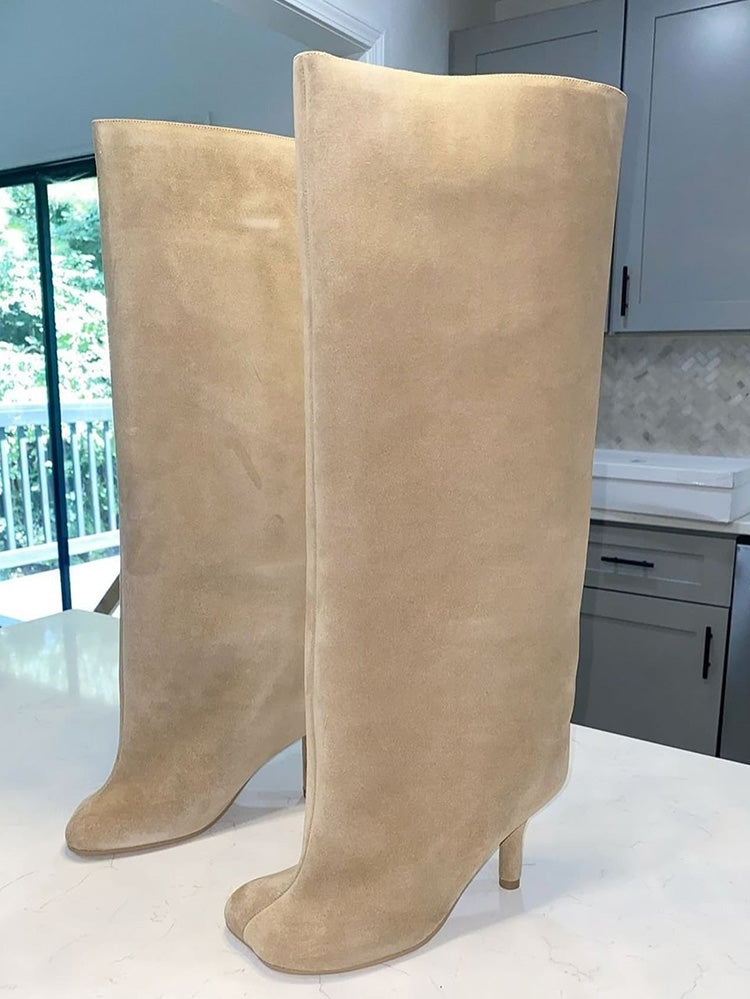 Suede Wide Calf Square Toe Boots