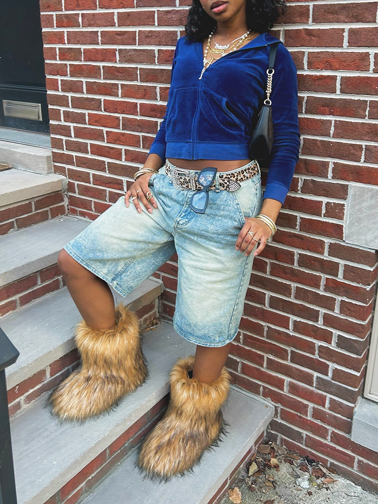 Fluffy Faux Fur Mid-Calf Booties