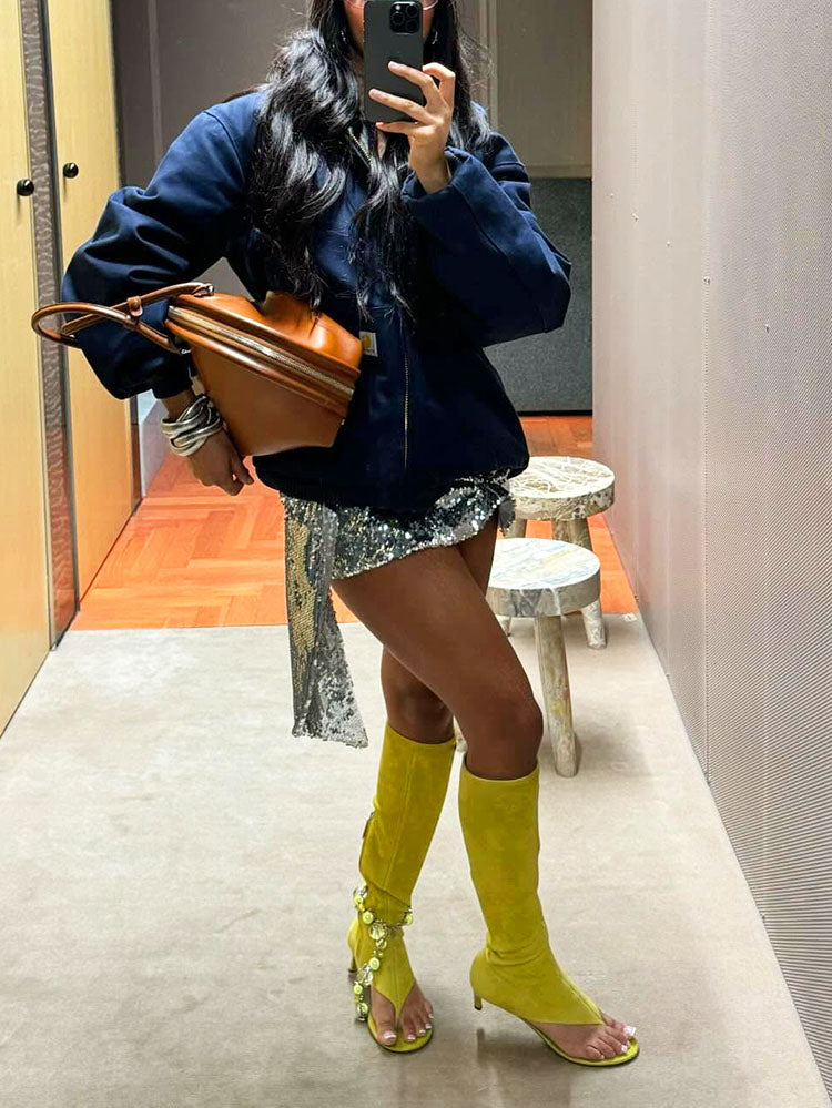 Leather Open Toe Thong Boots