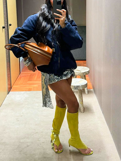 Leather Open Toe Thong Boots