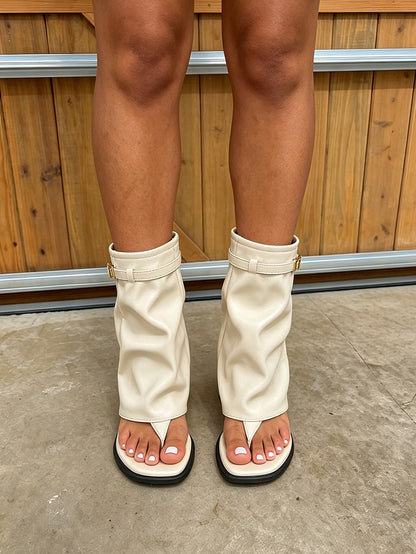 Leather Fold-Over Thong Sandals