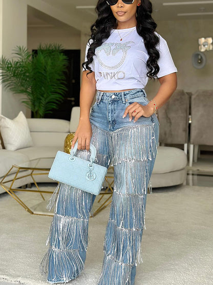 Sequin Fringe Jeans