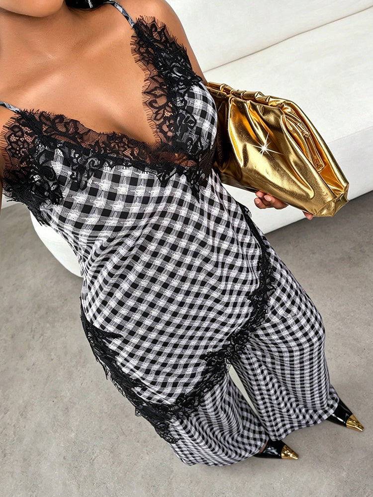Gingham Lace-Trim Set