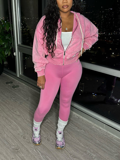 Washed Hooded Jacket & Leggings Set