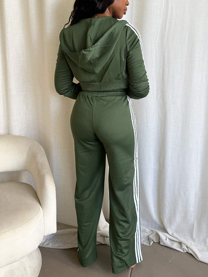 Stripes Crop Hoodie & Wide Pants Set