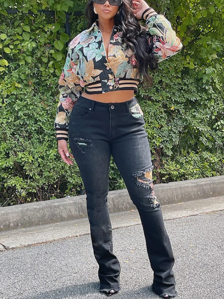 Floral Jacquard Varsity Jacket