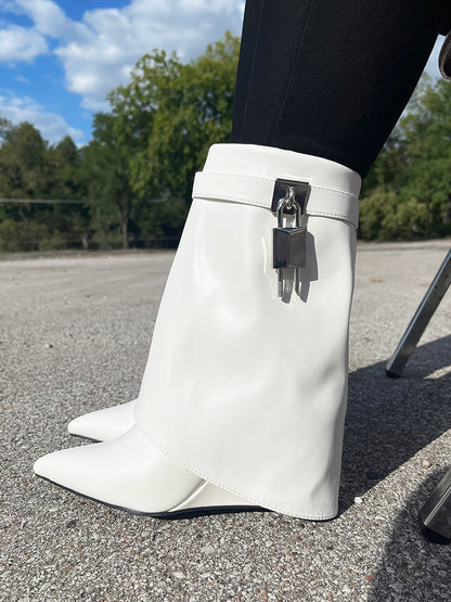 Lock & Key Leather Wedge Calf Booties