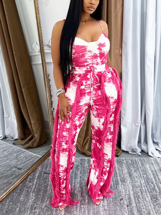 Ensemble body tie-dye et pantalon à franges