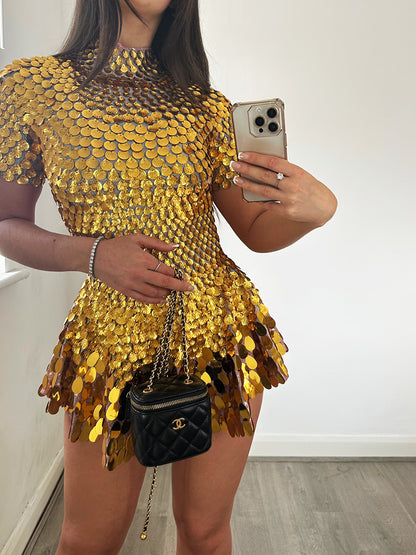 Goddess Sequin Scale Mini Dress