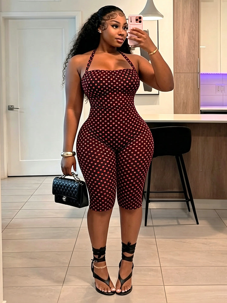 Polka Dot Halter Capri Jumpsuit