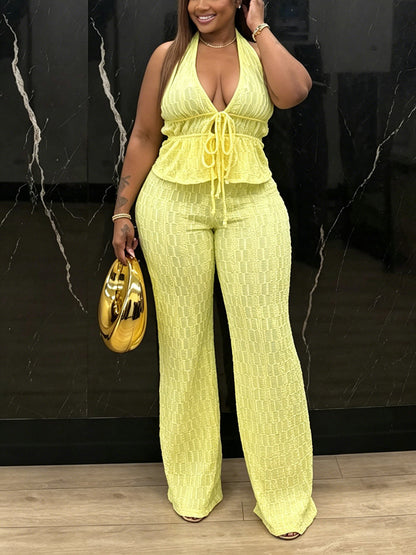 Halter Peplum Top & Wide Pants Set