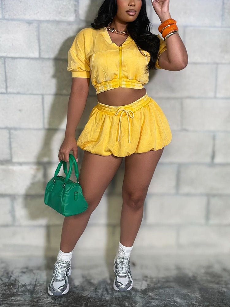 Cropped Jacket & Bubble Skirt Set