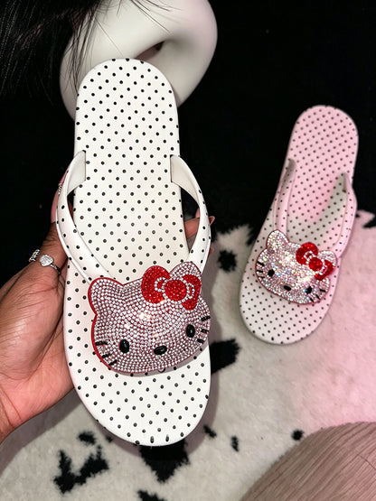 Polka Dot Rhinestone Platform Flip Flops