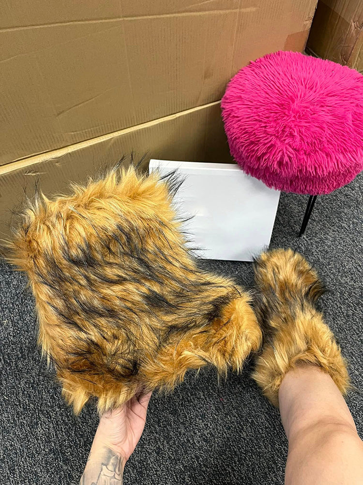 Fluffy Faux Fur Mid-Calf Booties