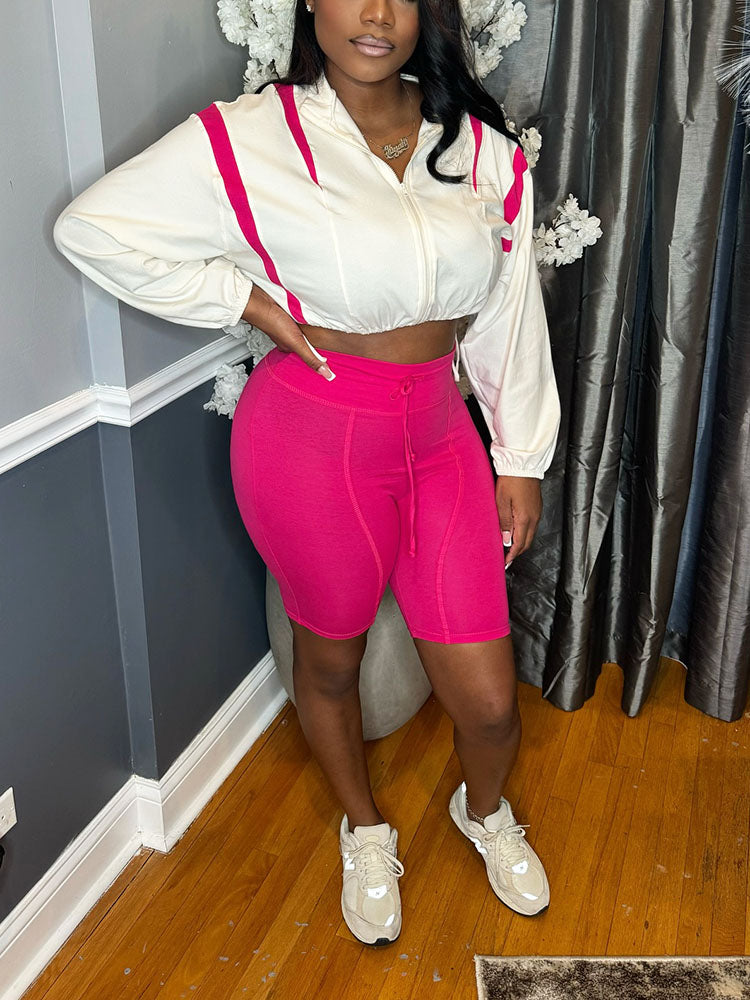 Ensemble veste courte contrastée et short motard