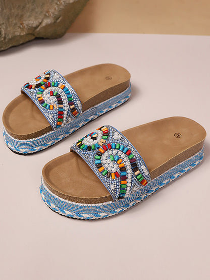 Bohemian Beaded Platform Slides