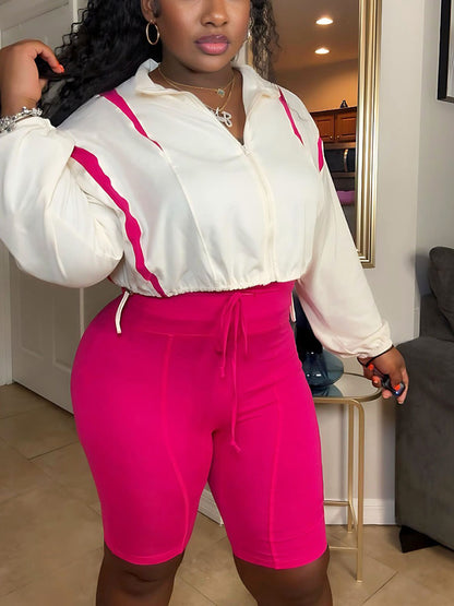 Ensemble veste courte contrastée et short motard