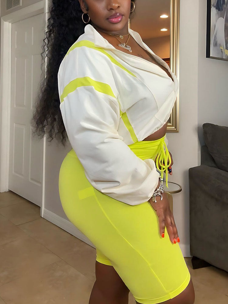 Ensemble veste courte contrastée et short motard