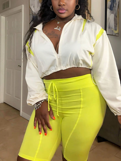 Ensemble veste courte contrastée et short motard