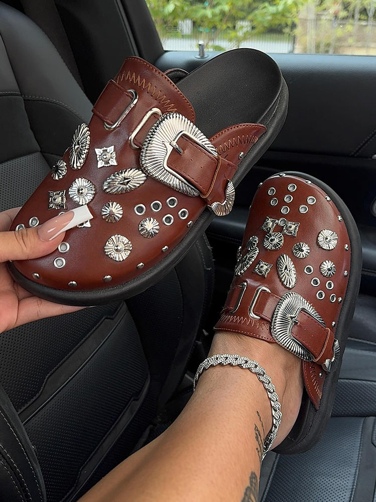 Rockstar Leather Clog Slides