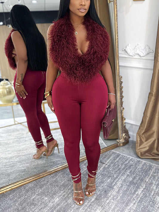 Ensemble gilet et leggings en fourrure