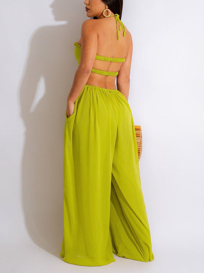 Chiffon Wide Leg Jumpsuit - ECHOINE