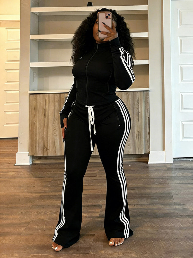 Athleisure Stripe Flare Tracksuit Set