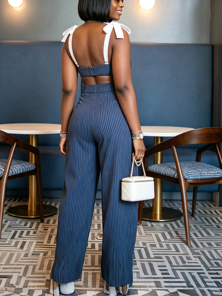 Pinstripe Crop Top & Wide Pants Set