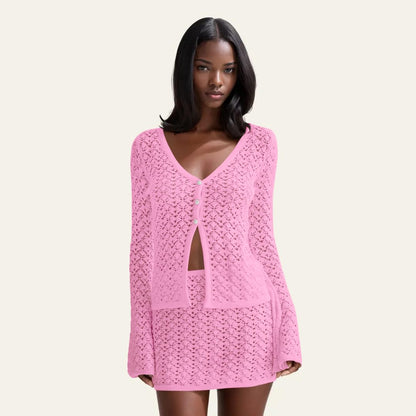 Crochet Knit Top Skirt Set