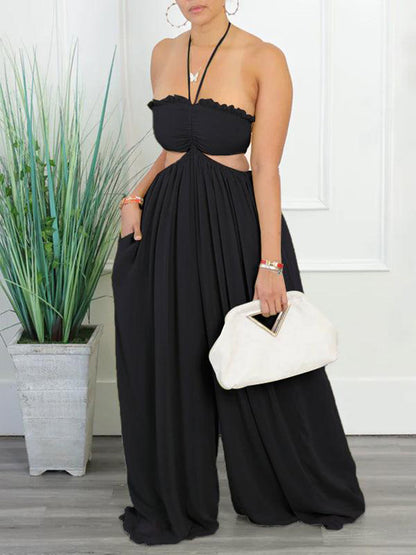 Halter Cutout Wide Leg Jumpsuit