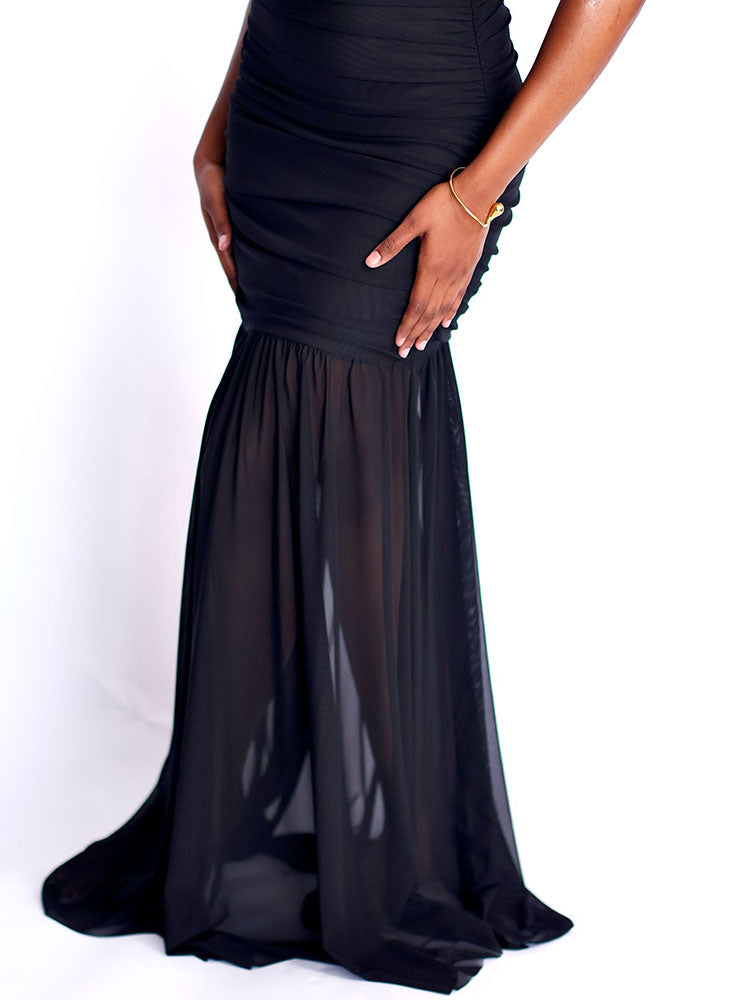 One Shoulder Mesh Ruched Dress