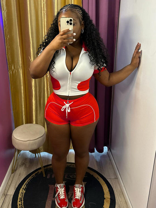 Sporty Contrast Jacket & Shorts Set