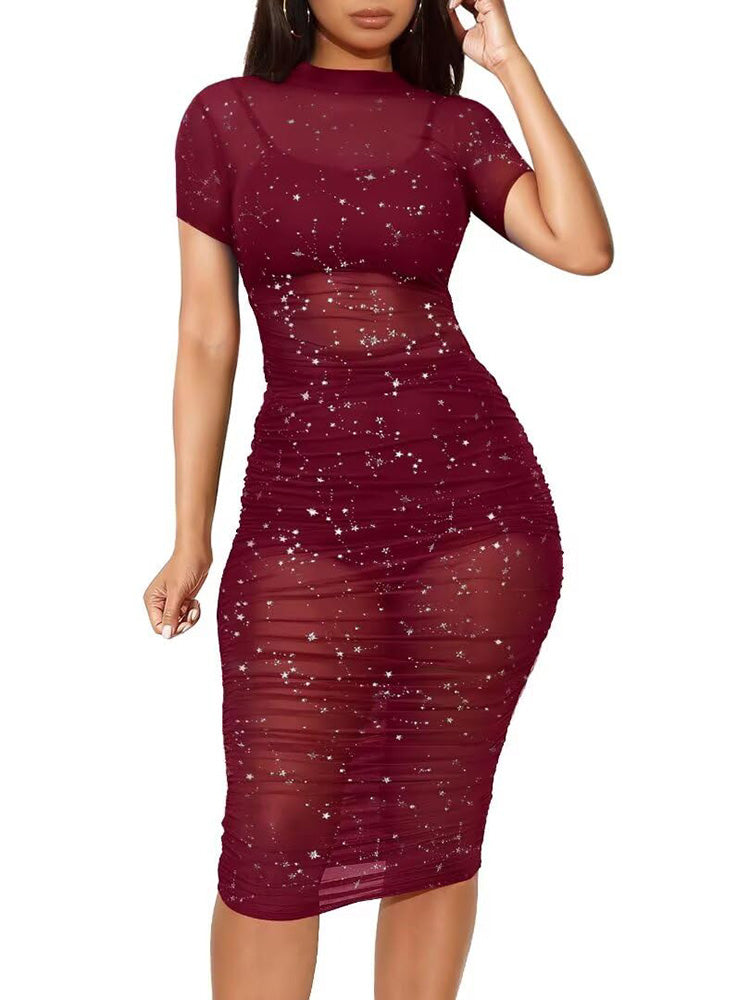 Glitter Mesh Dress 3PC Set