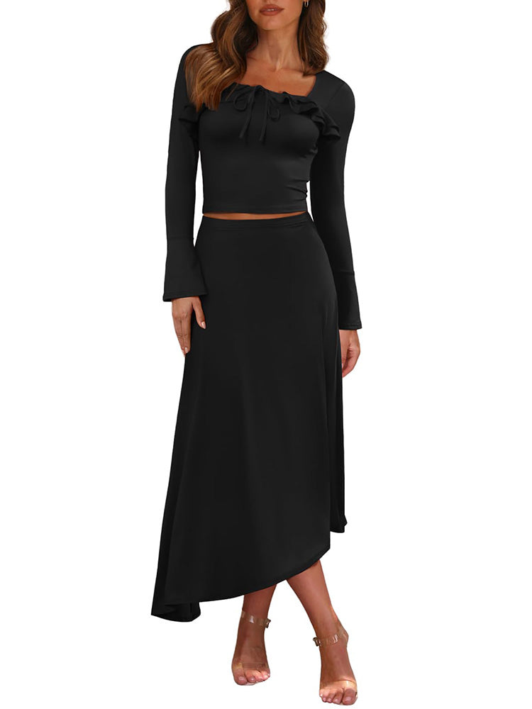 Square Neck Top Asymmetrical Skirt