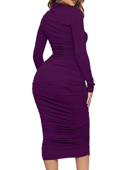 Turtleneck Ruched Bodycon Dress