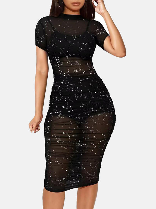 Glitter Mesh Dress 3PC Set