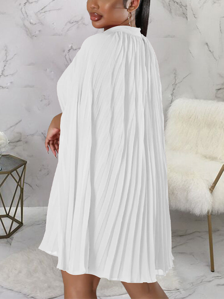 Slit Cloak Sleeve Pleated Dress - ECHOINE