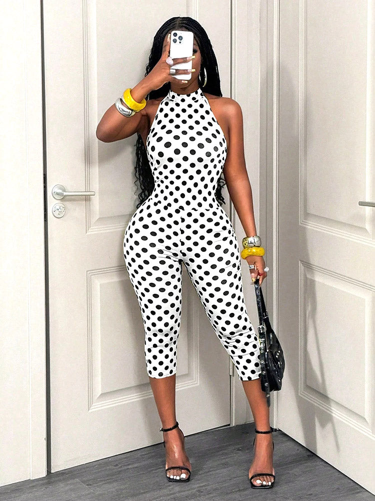 Polka Dot Halter Capri Jumpsuit