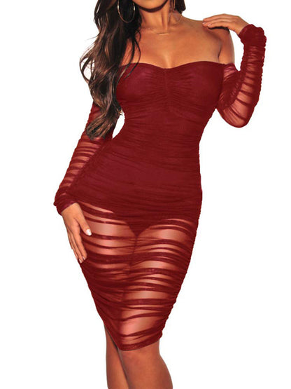 Off Shoulder Mesh Dress & Bodysuit