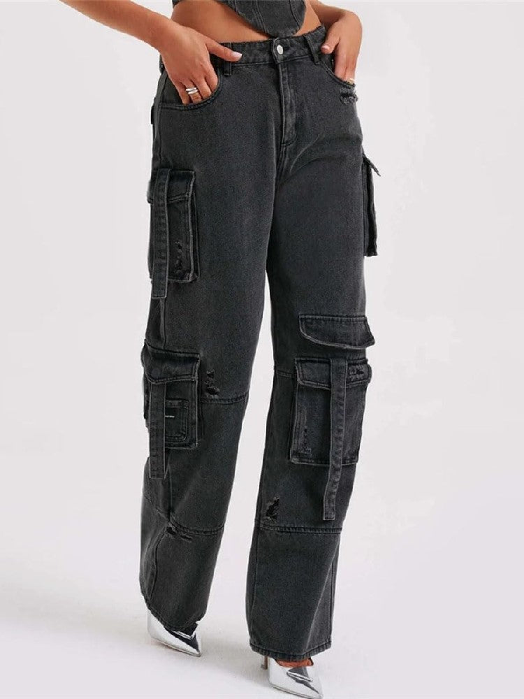 Cargo High Waist Wide Jeans