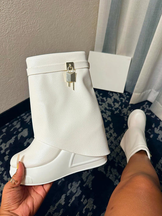 Lock & Key Leather Wedge Boots