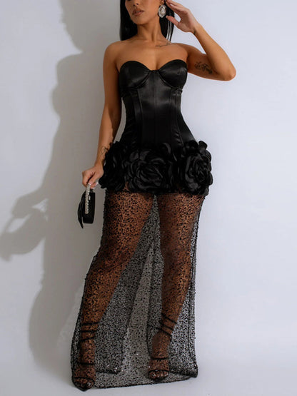 Strapless Sequin Mesh Dress - ECHOINE