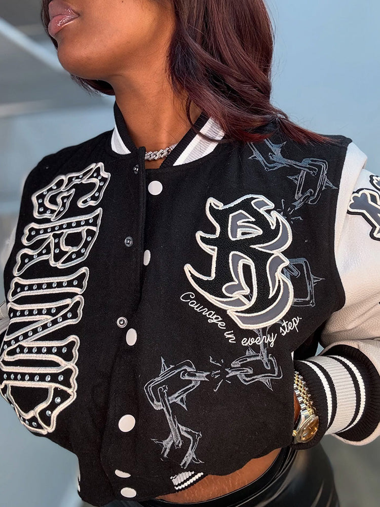 Contrast Cropped Varsity Jacket