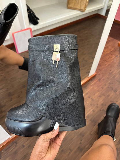 Lock & Key Leather Wedge Boots