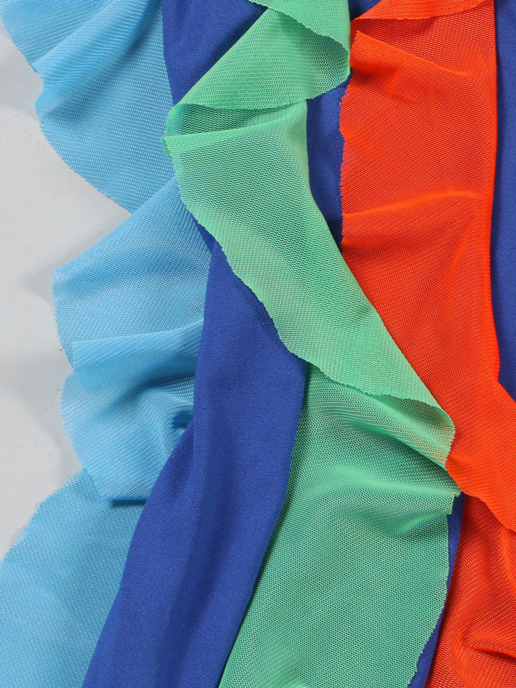 Colorful Ruffles V Neck Dress - ECHOINE