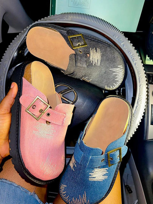 Buckle Denim Clogs