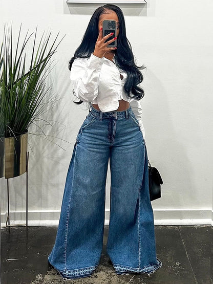 Baggy Wide-Leg Flared Jeans