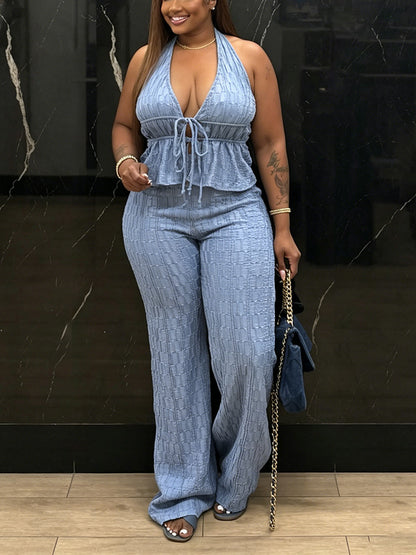 Halter Peplum Top & Wide Pants Set