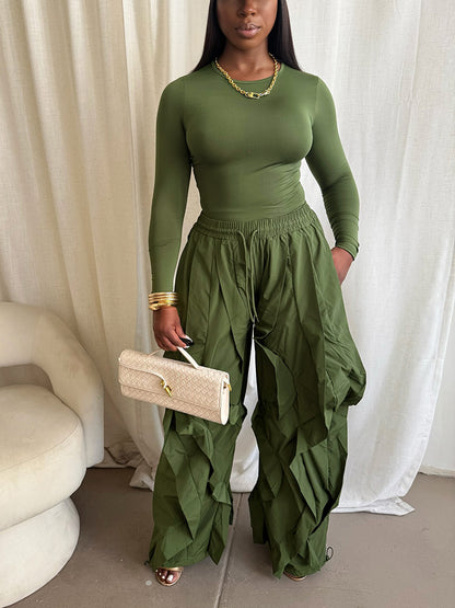 Sleek Top & Windbreaker Pleated Pants Set